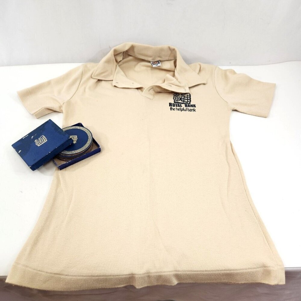 Royal Bank Coasters & T-Shirt LOT 1970s The Helpful Bank RBC Womens Medium Tiger